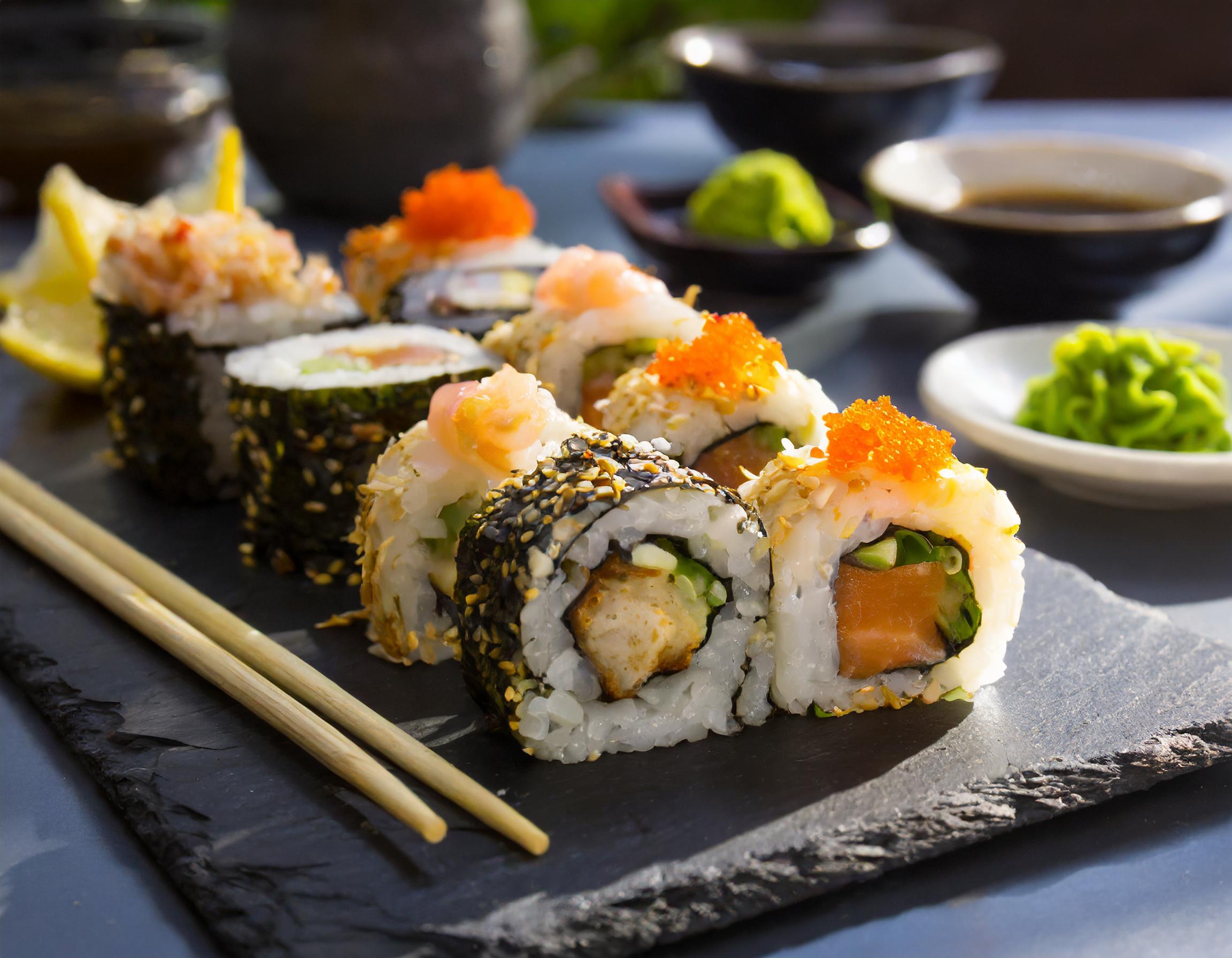 frisches sushi auf elegantem tablett